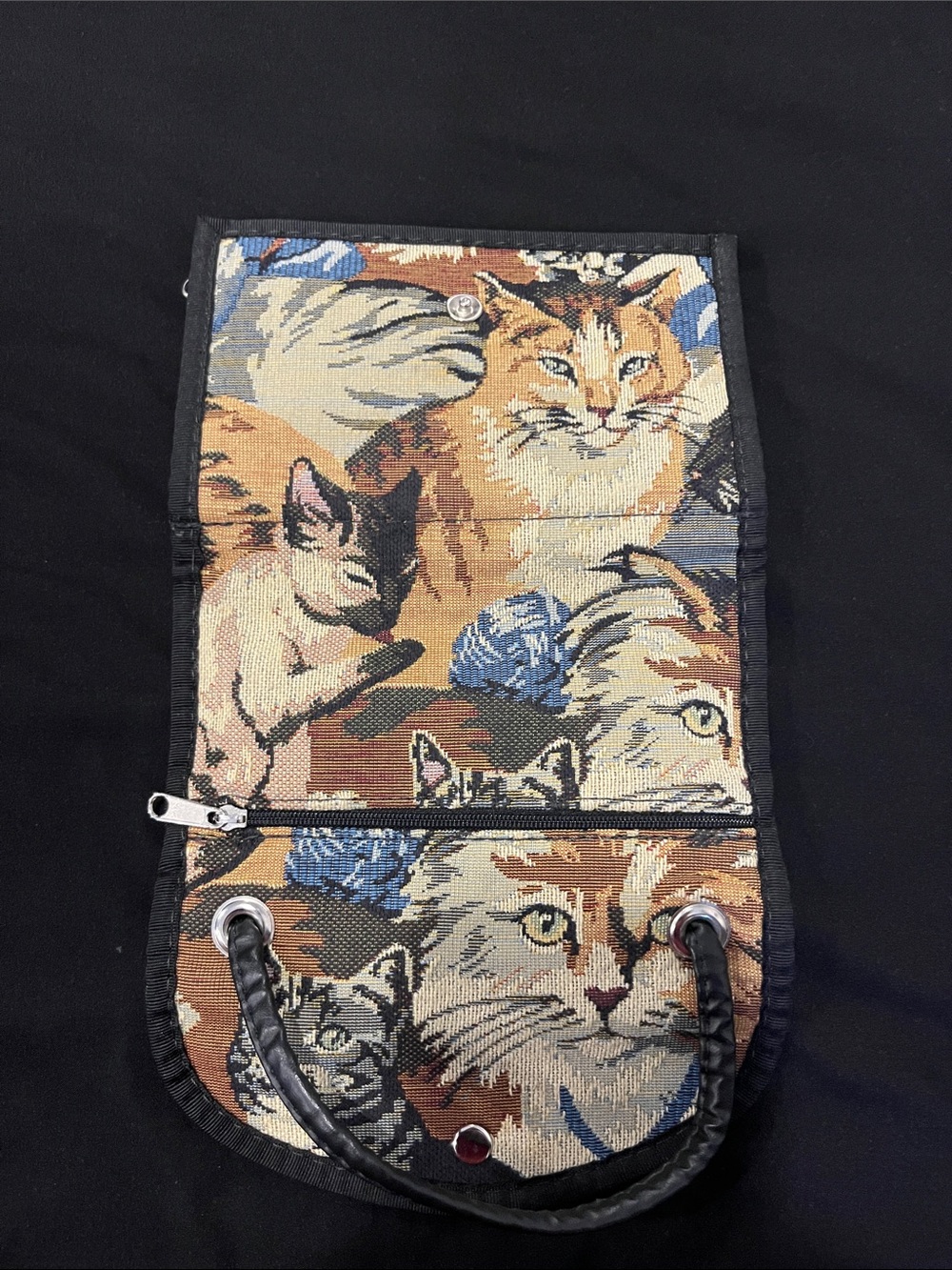 Cat-Print Canvas Travel Pouch crossbody — tapestry Vintage never used